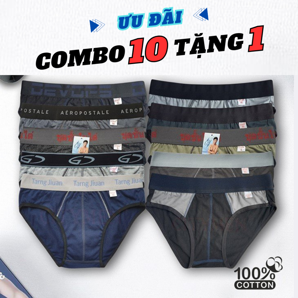 [COMBO 10 TẶNG 1] Quần Lót Nam Cotton Nhiều Lưng, Quần Sịp Nam Cao Cấp, Quần Xì Nam Kháng Khuẩn Tốt