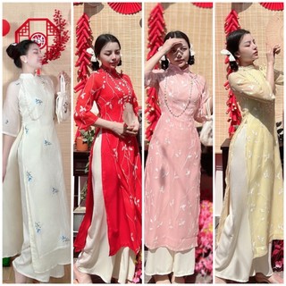 Áo dài truyền thống # bộ áo dài tơ 4 tà# quần áo nữ cao cấp