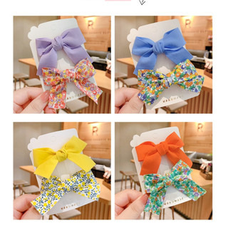 Set 2 chiếc kẹp tóc nơ công chúa cho bé gái, kẹp tóc nơ trơn và hoa xinh xắn
