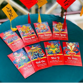 Bộ Lì Xì Trong Suốt phong cách Phật giáo - Bát cát tường & Chú tiểu hỷ lạc - phong bao bì li xi Tết Trong Suot