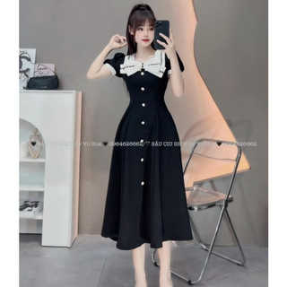 ĐẦM ĐI TIỆC DÁNG SUÔNG BIGSIZE PHỐI NƠ VIỀN TRẮNG ĐEN SANG CHẢNH( CÓ HỎA TỐC)