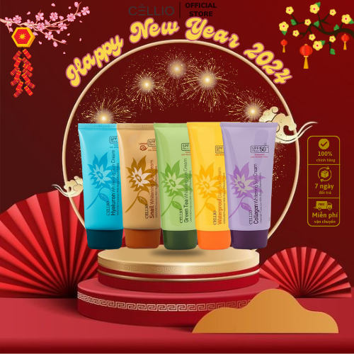 Kem chống nắng Cellio Hàn Quốc SPF 50+ PA+++ Green Tea, Collagen, Waterproof Daily, Hydra, Snail 70gr
