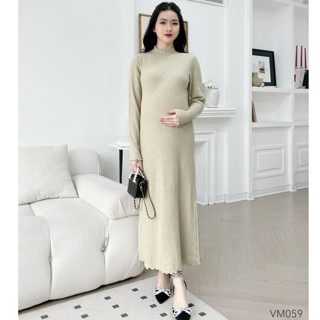 MEDYLA - Váy bầu len trơn dáng dài cuốn bèo cho bầu mặc ấm mùa đông - VM059