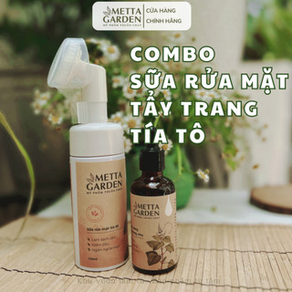 Combo sữa rửa mặt- tẩy trang tía tô gồm dầu tẩy trang tía tô - hương nhu và sữa rửa mặt sáng da đầu cọ silicon massage