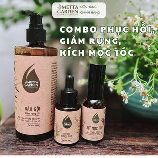 Combo giảm rụng, phục hồi, kích mọc tóc gồm dầu gội cho tóc rụng, tinh dầu ủ, xịt mọc tóc - metta garden