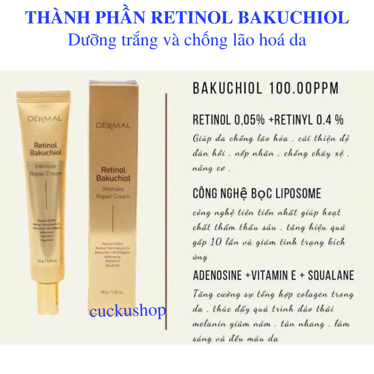 Kem Dưỡng Trắng Da Retinol Bakuchiol Dermal, dưỡng trắng da