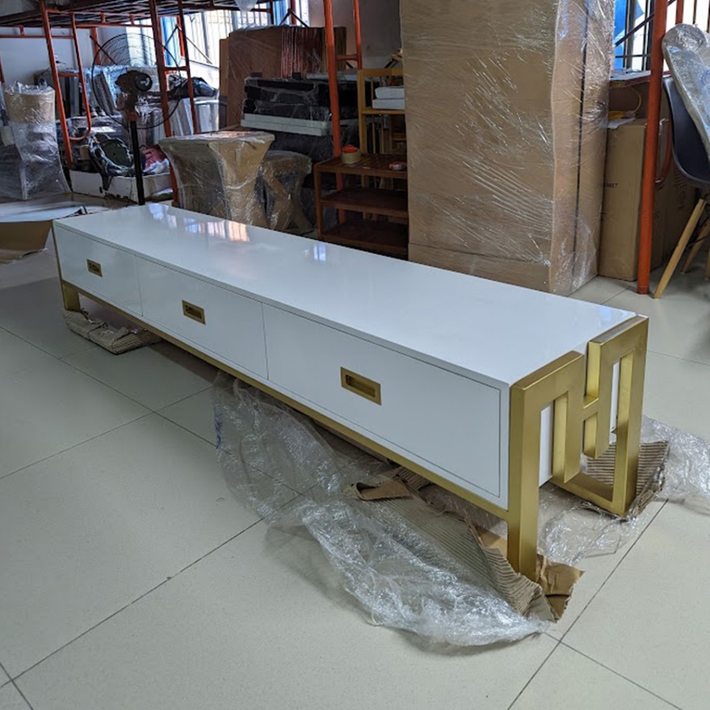 Kệ tivi phòng khách 3 ngăn kéo gỗ hiện đại IBIE Fazio khung sắt sơn tĩnh điện, tùy chọn kích thước, màu sắc