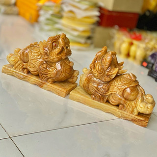 Cặp tùy hưu Đá Vân gỗ 20cm đá canxit tự nhiên