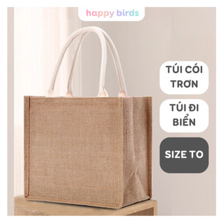 Túi cói trơn form cứng vintage đi bơi đi học đi làm đa năng đựng quần áo đồ dùng cá nhân nhiều size DIY HappyBirds