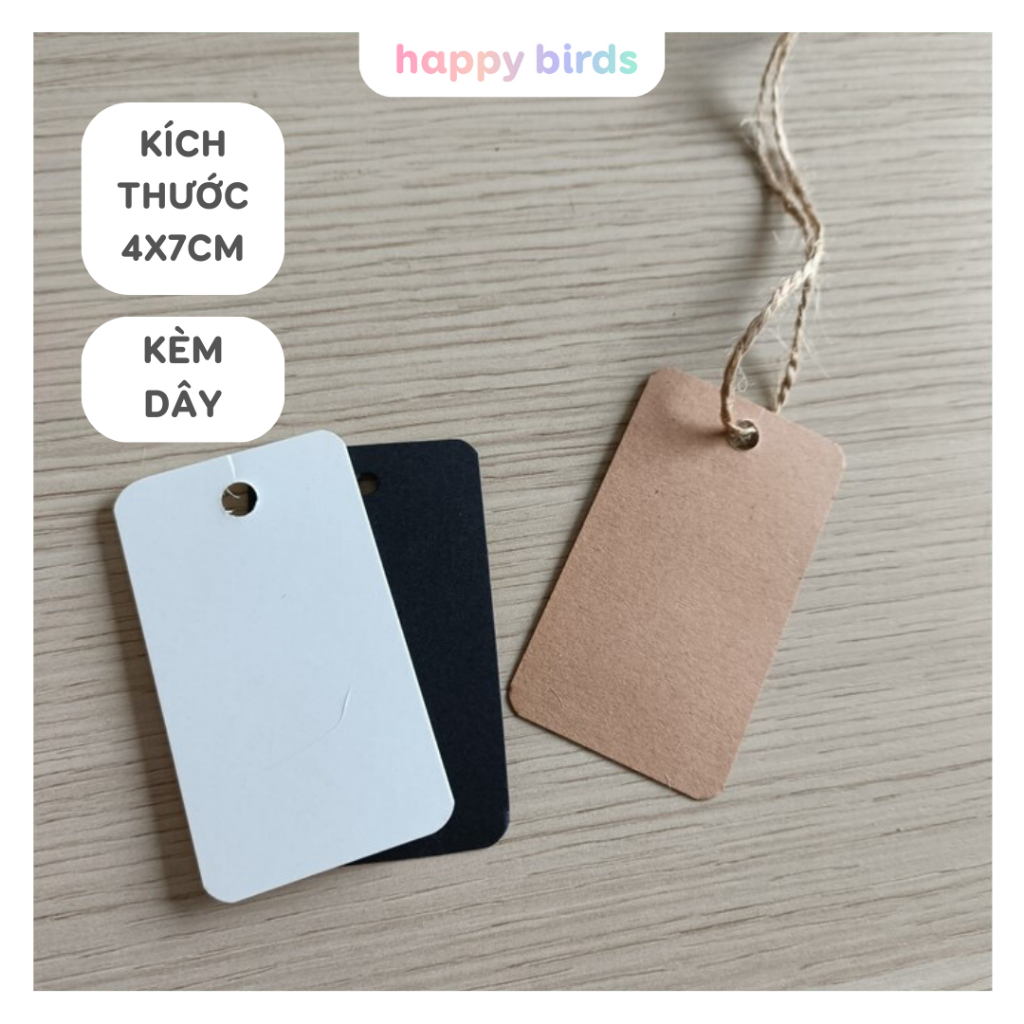 Tag giấy trơn tùy chỉnh kèm dây đeo trang trí quà tặng làm đồ handmade DIY Happy Birds