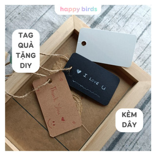 Tag giấy trơn tùy chỉnh kèm dây đeo trang trí quà tặng làm đồ handmade DIY Happy Birds