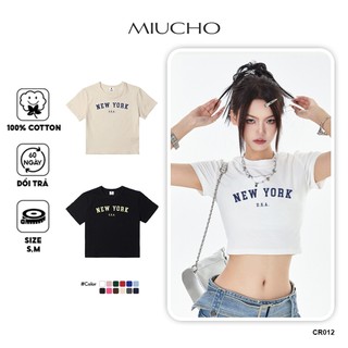 Áo croptop nữ tay ngắn cổ tròn vải thun cotton kiểu hàn quốc CR012 Miucho in hình hoạ tiết