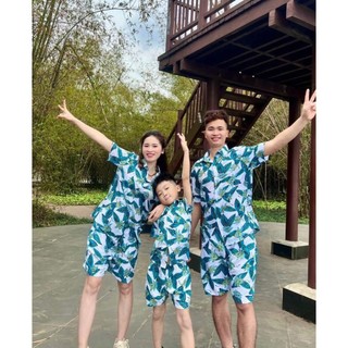 Bộ áo sơ mi đi biển -ohachi, bộ đồ đôi hoa quả hoạ tiết nam nữ quan ao hawaii Kate Thái