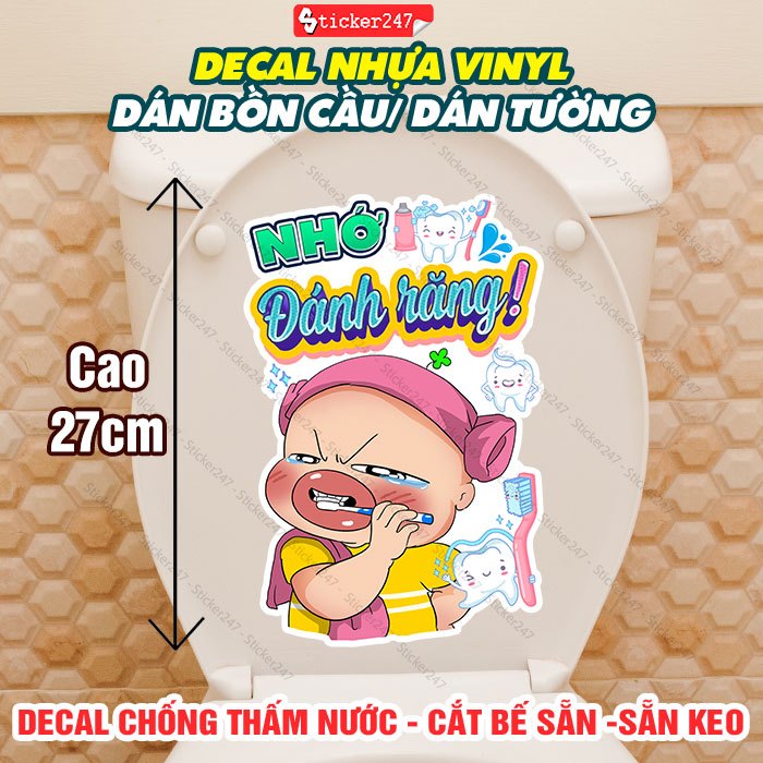 Miếng Dán Nắp Bồn Cầu Nhớ Đánh Răng Quỳnh Aka - Decal Chống Nước - Decal Dán Tường, Dán Nắp Bồn Cầu Dễ Thương