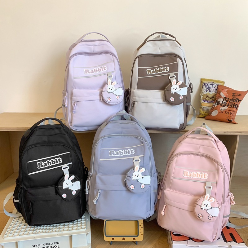 Balo học sinh nữ đi học cấp 2 3 màu pastel kèm móc khóa dễ thương nhiều ngăn đựng vừa laptop 3673