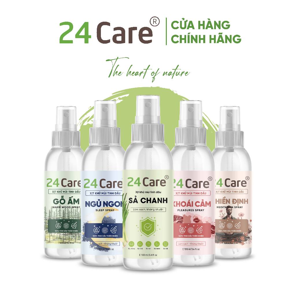 Xịt Phòng Tinh Dầu Hữu Cơ Organic 24Care 100ml Kháng khuẩn - Khử mùi hôi