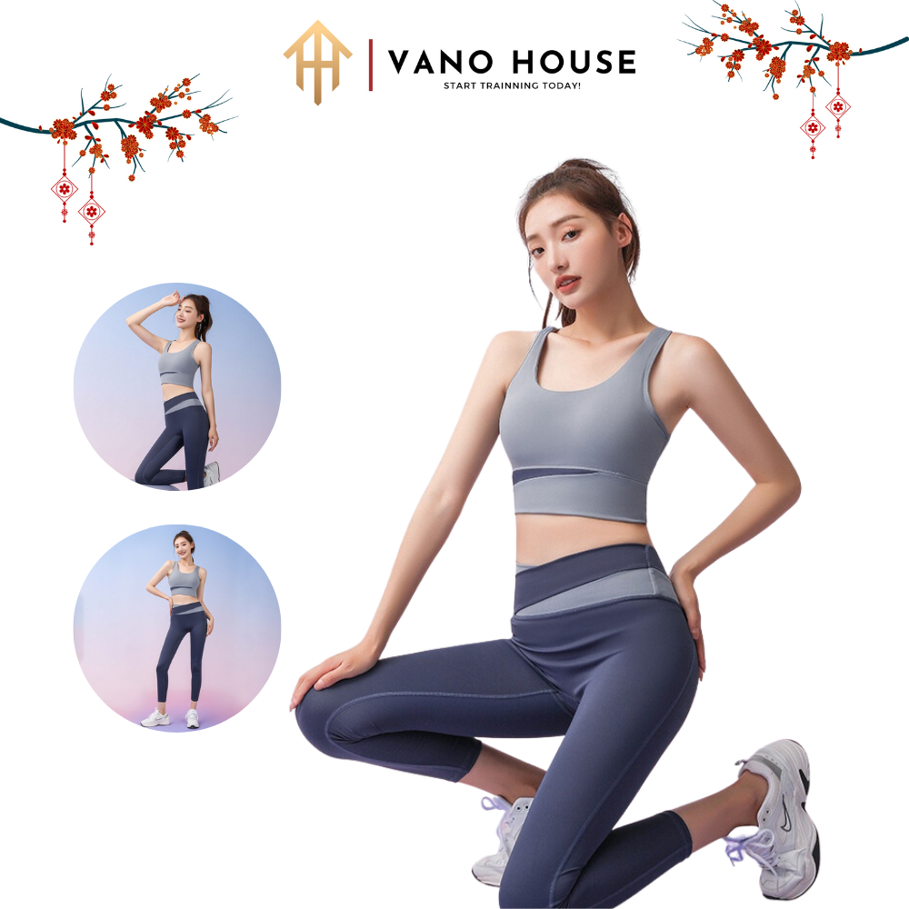 Bộ Đồ Quần Áo Tập Gym Yoga Nữ Cao Cấp Có Mút Ngực Co Dãn 4 Chiều Vano House