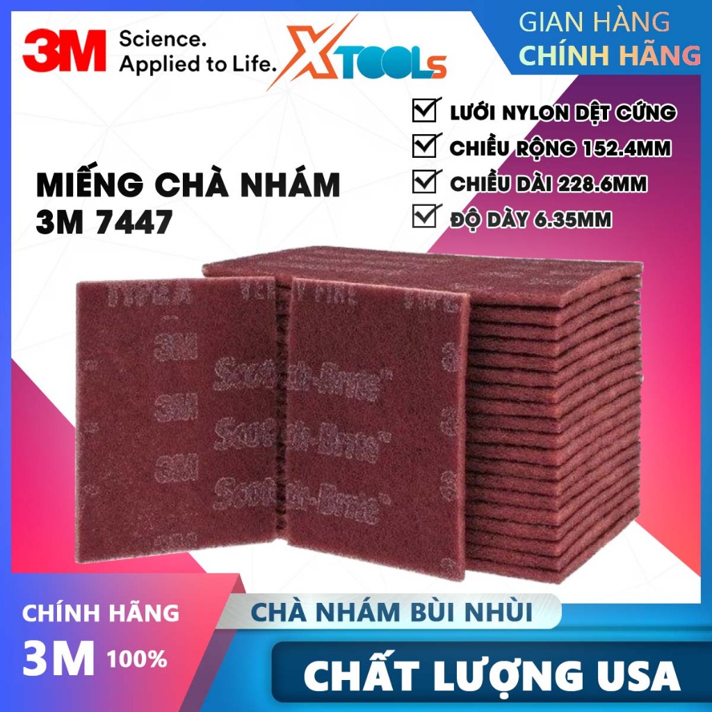 Miếng chà nhám 3M 7447 chà nhám tấm lưới nylon không dệt cứng dùng chà kim loại, nhựa, sơn