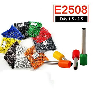 Đầu cos pin rỗng bấm dây điện 2.5mm [100cái] đầu cốt kim bằng đồng, cosse (cót) nối aptomat (CB) E2508