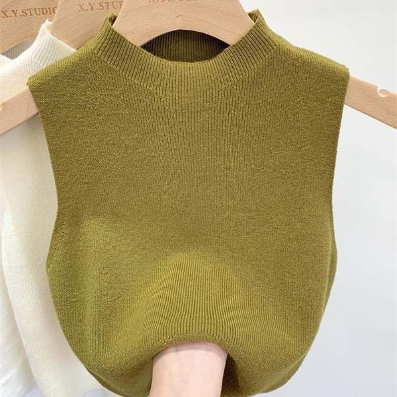 SH022 Áo Len Sát Nách Cổ 3 Phân, Áo Len Ba Lỗ Nữ Mặc Trong Vest Blazer