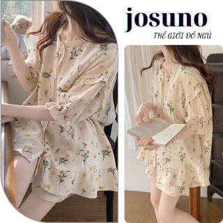 Bộ mặc nhà nữ đồ ngủ ngắn tay mùa hè chất liệu cotton cao cấp mềm mại mát mét siêu xinh JOSUNO BN014