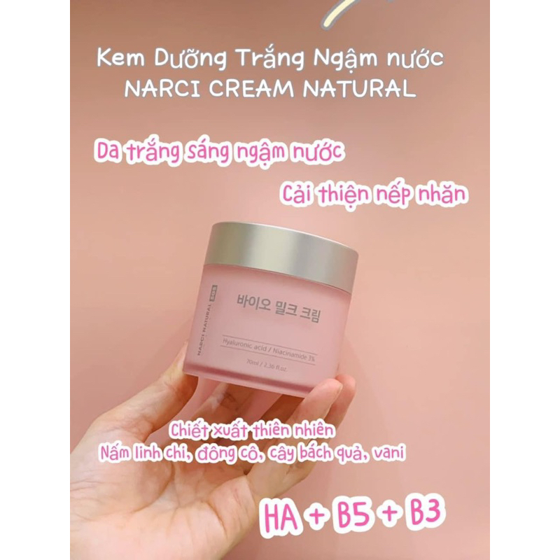 2-5 lọ Kem dưỡng Narci Natural bio milk cream 70ml - hạn 2027 Hàn Quốc IS3