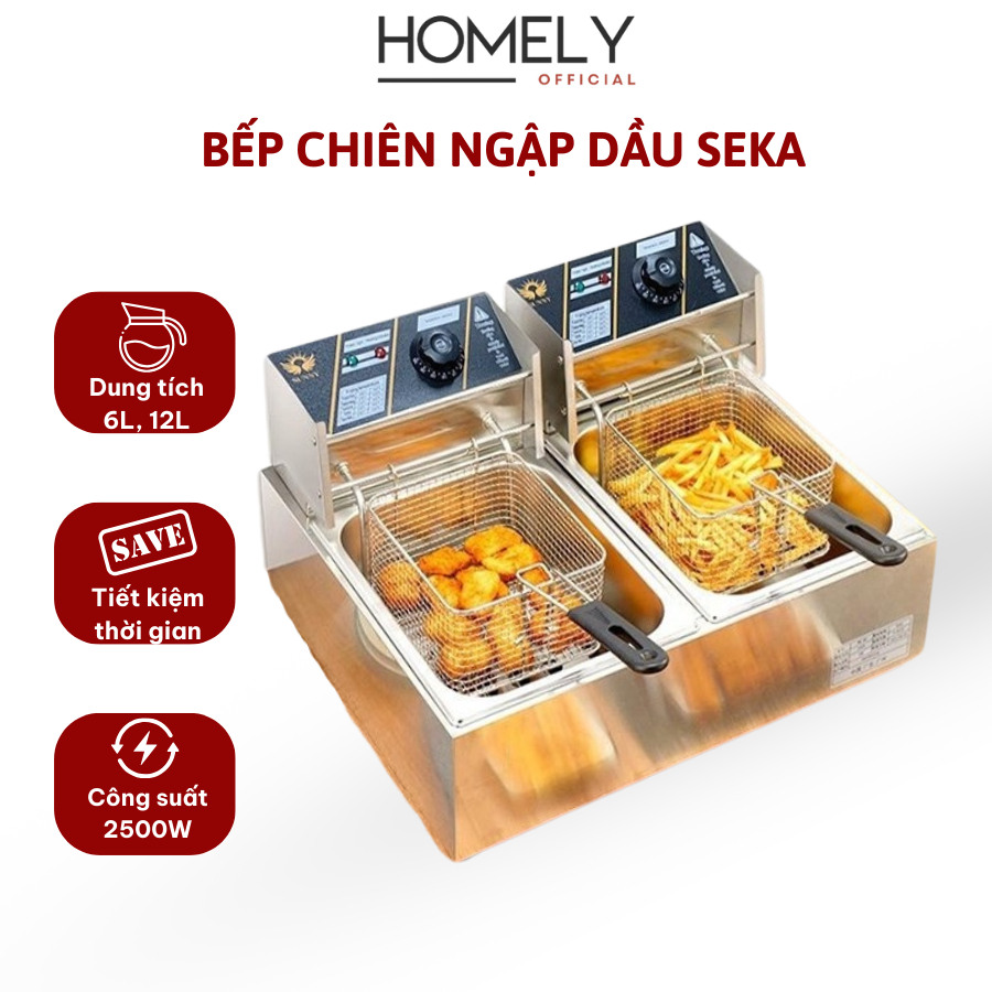 Nồi chiên ngập dầu SEKA, bếp chiên nhúng điện Sunny 6L, 12L inox cao cấp, chiên rán nhanh chóng