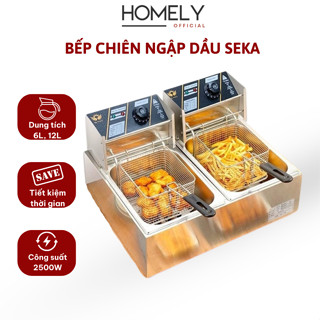 Nồi chiên ngập dầu SEKA, bếp chiên nhúng điện Sunny 6L, 12L inox cao cấp, chiên rán nhanh chóng