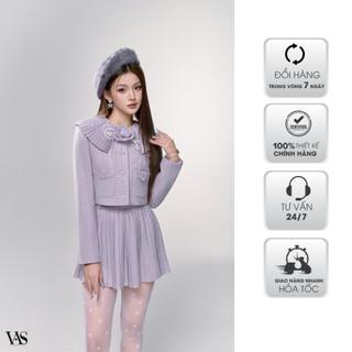 Set dạ tweed nữ VANANHSCARLET chân váy dập ly S001S24