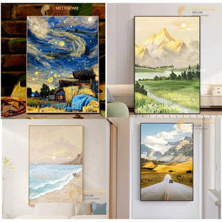 60 x 90 cm- Tranh Đơn Phong Cảnh Bầu Trời Đầy Sao Vangogh Treo Tường Hoạt Tiết Hoa Sơn Dầu Canvas -Tráng Gương Cao Cấp