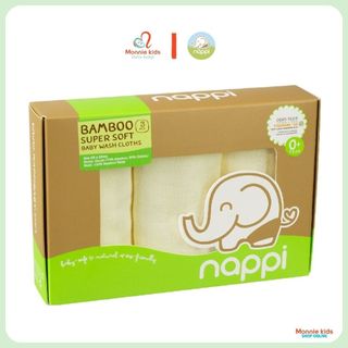 Set 3 khăn mặt sợi tre NAPPI cho bé 25x25cm, Khăn mặt trẻ em chất liệu cao cấp - Monnie Kids