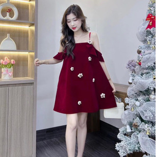 Đầm nhung form A che khuyết điểm phối hoa len