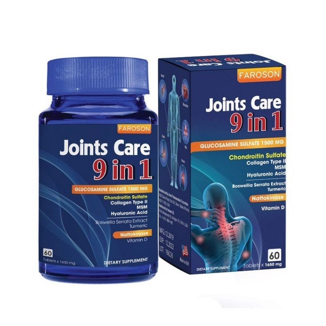 Glucosamine Faroson Joints Care 9 In 1 Bổ Xương Khớp Giảm Đau Và Tái Tạo Sụn Khớp Hộp 30 viên và 60 viên