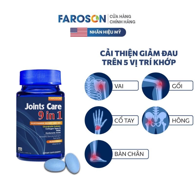 Glucosamine Faroson Joints Care 9 In 1 Bổ Xương Khớp Giảm Đau Và Tái Tạo Sụn Khớp Hộp 30 viên và 60 viên