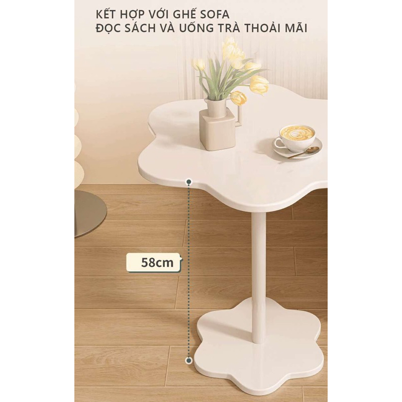 Bàn trà cánh hoa trắng, kệ decor sang trọng chân sắt tròn | BigBuy360 - bigbuy360.vn