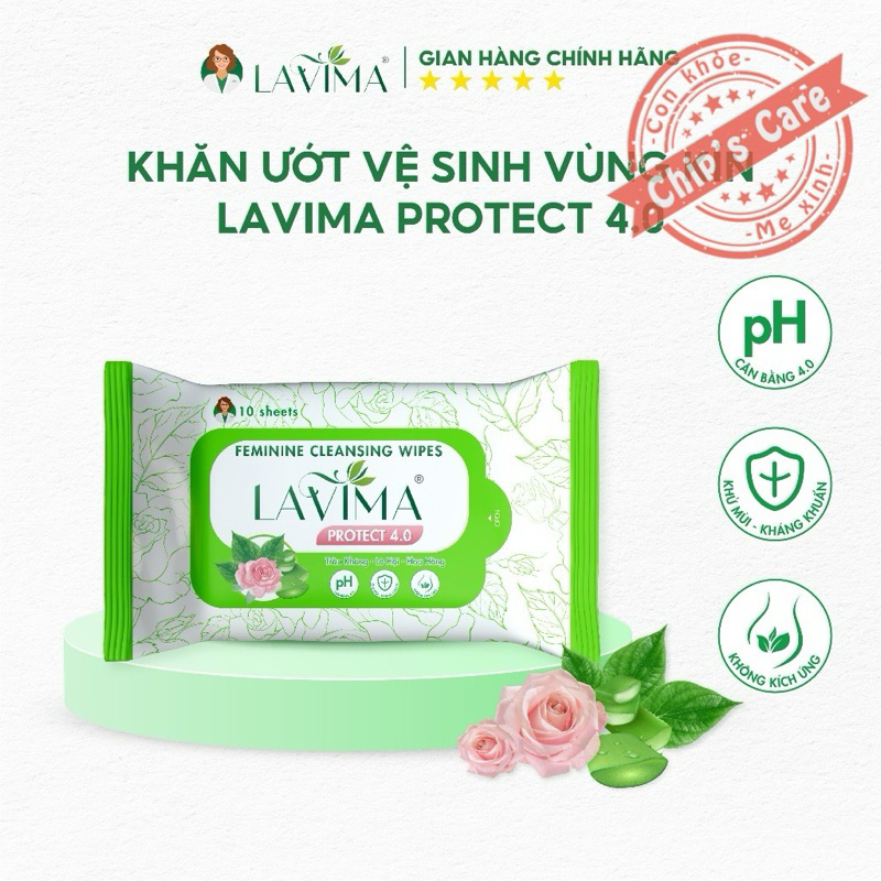 Lavima Khăn ướt vệ sinh vùng kín LAVIMA Protect 4.0 gói 10 miếng