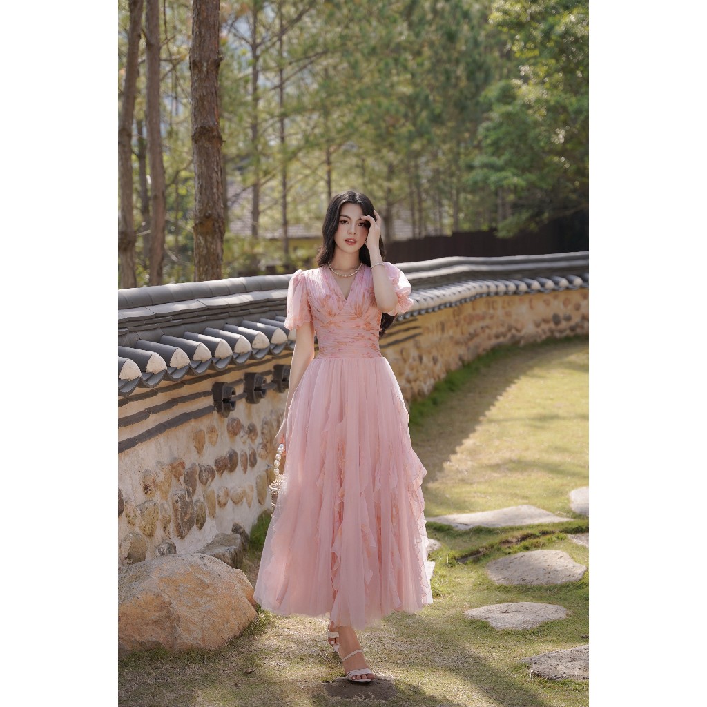 SÒ VINTAGE - JOLIE đầm hoa lưới xòe bèo, tay phồng