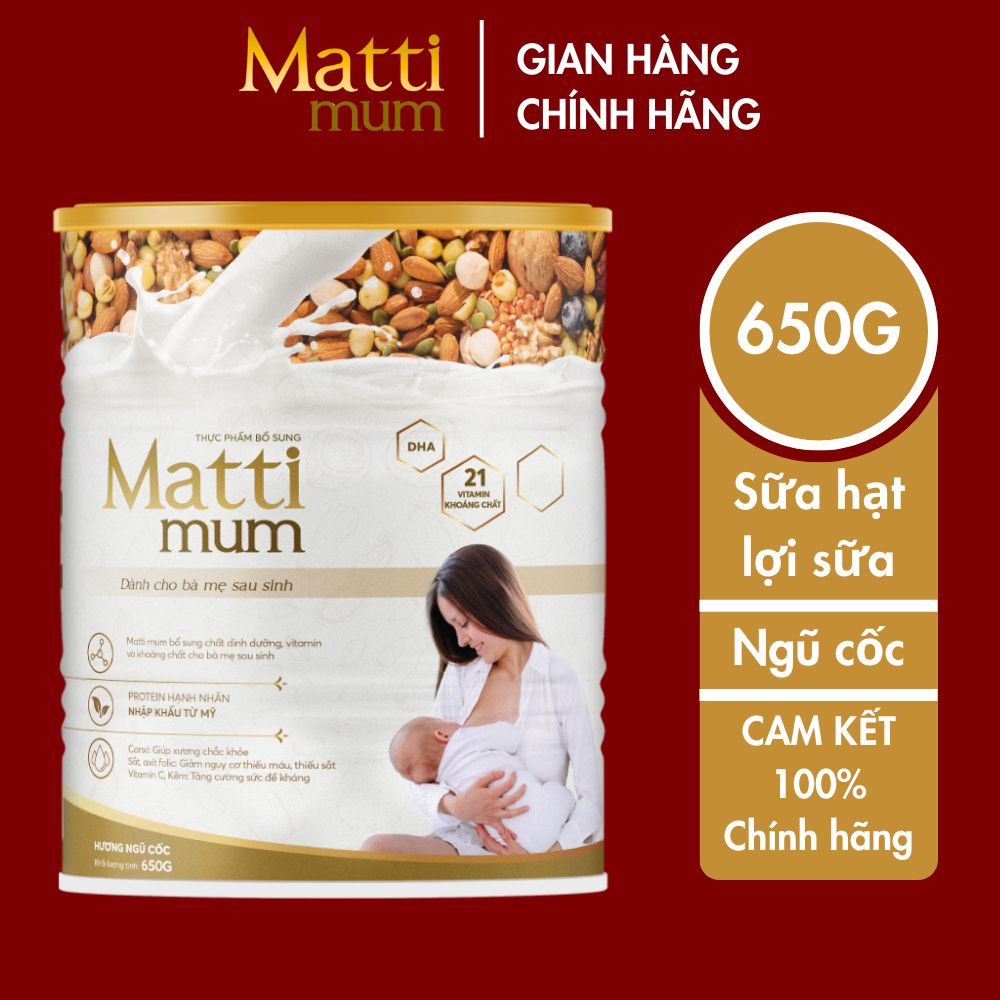 Sữa Matti Mum Sữa Hạt Lợi Sữa 100% Đạm Thực Vật Cho Mẹ Sau Sinh Đạt Chứng