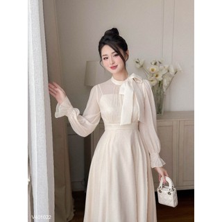 Váy tiểu thư dáng dài nơ cổ Charme 401022