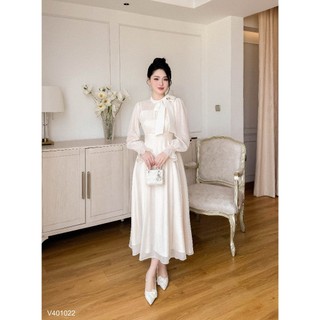 Váy tiểu thư dáng dài nơ cổ Charme 401022