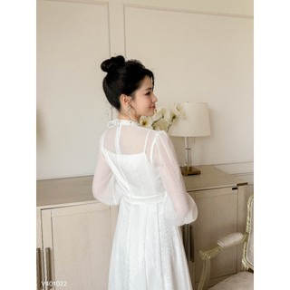 Váy tiểu thư dáng dài nơ cổ Charme 401022