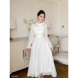 Váy tiểu thư dáng dài nơ cổ Charme 401022