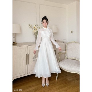 Váy tiểu thư dáng dài nơ cổ Charme 401022