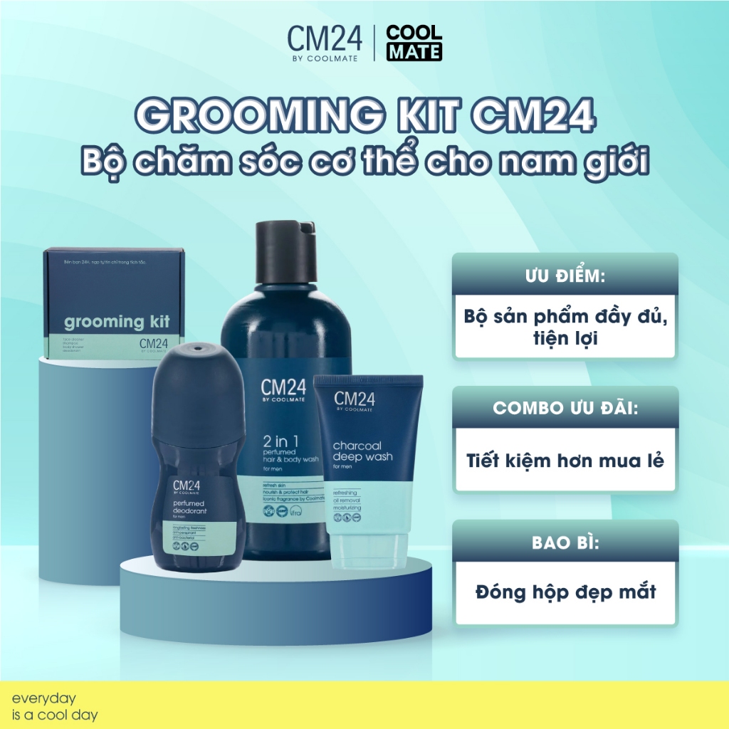 Grooming Kit - Bộ chăm sóc cơ thể cho nam (Tắm gội 2in1 180ml + Sữa rửa mặt 100ml + Lăn khử mùi 50g) - thương hiệu CM24