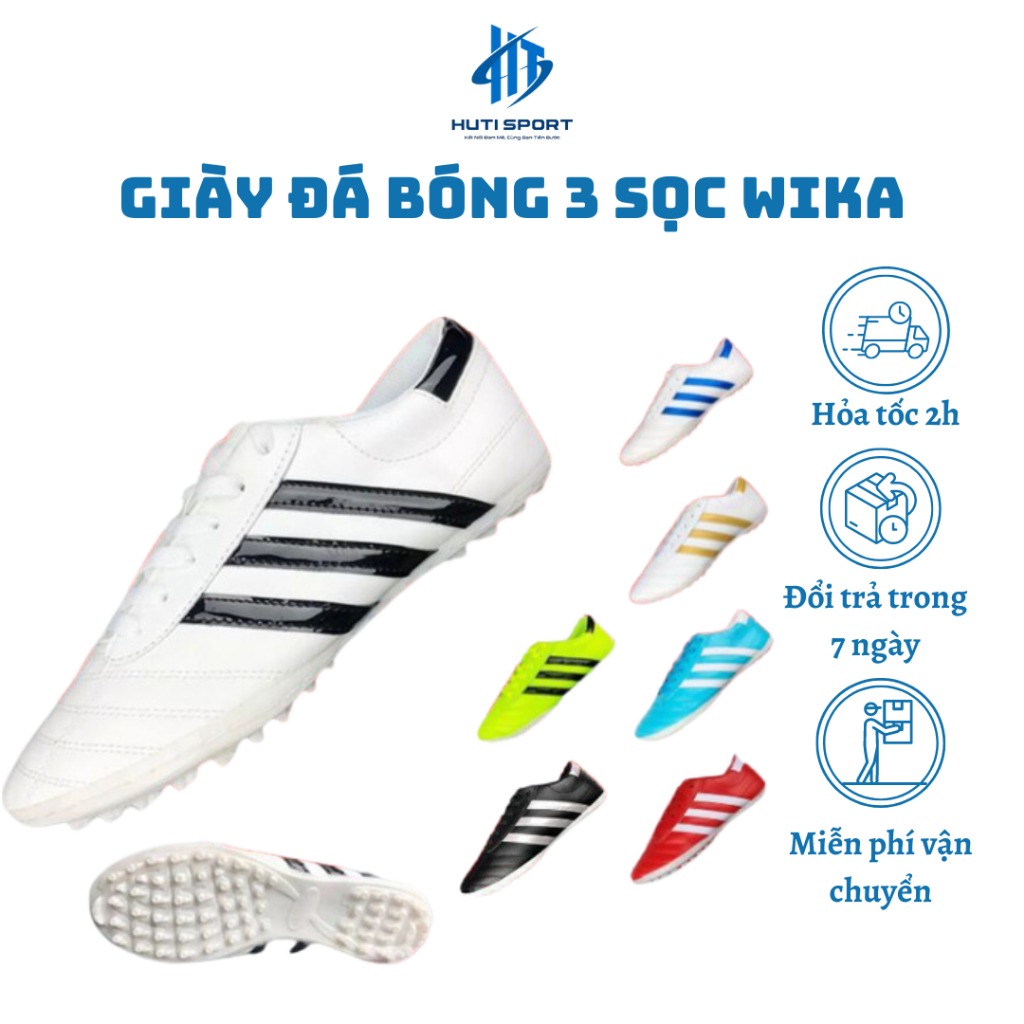 Giày Đá Bóng 3 Sọc Wika giá rẻ đá banh TF sân cỏ nhân tạo nam nữ nhiều màu chính hãng