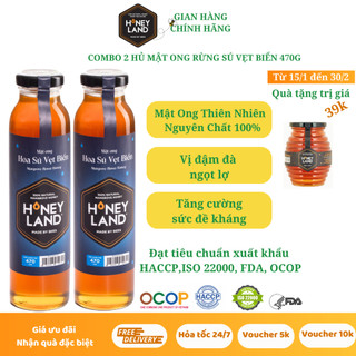 Combo 2 chai mật ong rừng hoa Sú Vẹt Biển HONEYLAND tổng 940g mật ong thiên nhiên nguyên chất