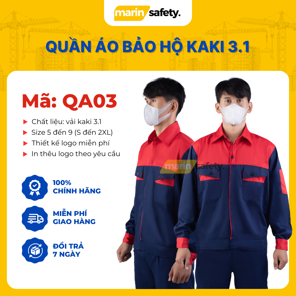 Quần áo bảo hộ lao động thương hiệu AGOTA QA03 vải kaki 3/1 phối màu dày dặn, bền bỉ, thoáng mát khi sử dụng