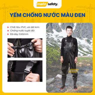 Quần áo lội nước màu đen trơn, áo yếm chất liệu PVC chống nước dùng trong nhiều ngành nghề