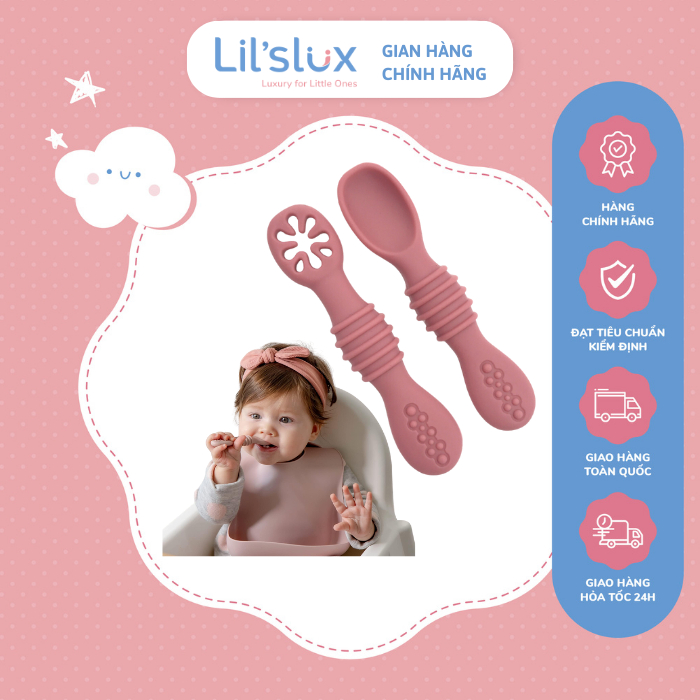 Set Muỗng Tập Ăn Cho Bé Bằng Silicone LIL SLUX Bộ Thìa Tập Nhai An Toàn