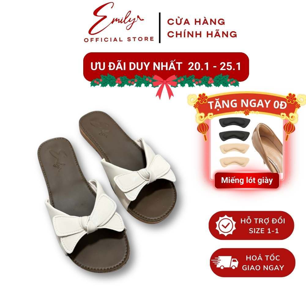 Dép lê nữ đế bằng Emily dép quai ngang thời trang thắt nơ xinh xắn da lì mềm - ED2M